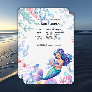 Invitación La sirena suave bajo el agua del mar Baby Shower