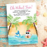 Invitación La sirena tropical de Santa Mermaid qué Fiesta de<br><div class="desc">La invitación a la fiesta tropical de los Navidades "Oh Qué Diversión" incluye a Santa y una sirena nadando en el océano al atardecer, enmarcada por un par de palmeras adornadas con luces de cuerda. Santa está tomando un cóctel de una piña y parpadeando el signo holgado de los halcones...</div>