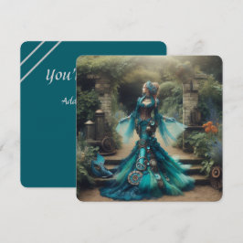 Invitación La sirena Verde azulada de Steampunk Vintage