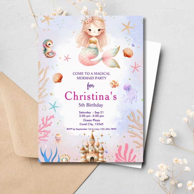 Invitación La Sirenita Bajo El Mar Magical Partido Cumpleaños (Subido por el creador)
