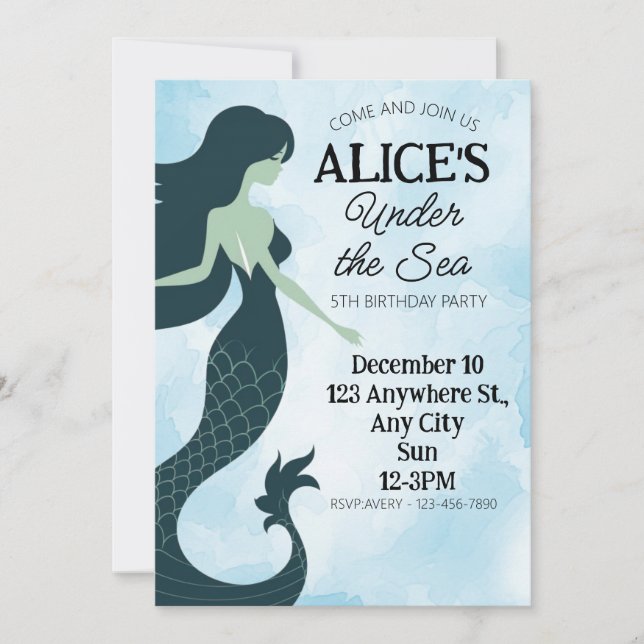 Invitación La Sirenita Bajo El Mar Se Sumerge En Cinco Años (Anverso)