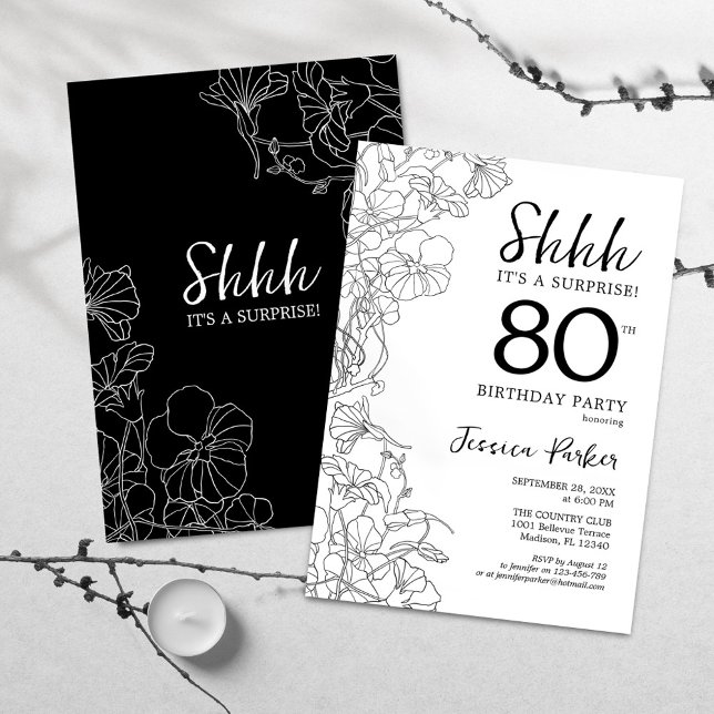 Invitación La sorpresa botánica de Black White 80 cumpleaños (Subido por el creador)
