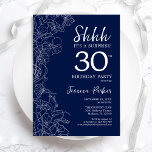 Invitación La sorpresa en blanco de la Marina en el cumpleaño<br><div class="desc">Invitación de cumpleaños número 30 de la Marina White Surprise. El diseño femenino moderno minimalista presenta acentos botánicos y tipografía. Sencilla tarjeta de invitación floral perfecta para una elegante celebración de cumpleaños sorpresa femenina. Invitaciones Zazzle impresas o una plantilla imprimible digital de descarga instantánea.</div>