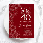 Invitación La sorpresa roja blanca de los 40 años<br><div class="desc">Invitación de cumpleaños número 40 de Red White Surprise. El diseño femenino moderno minimalista presenta acentos botánicos y tipografía. Sencilla tarjeta de invitación floral perfecta para una elegante celebración de cumpleaños sorpresa femenina. Invitaciones Zazzle impresas o una plantilla imprimible digital de descarga instantánea.</div>