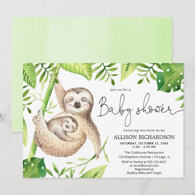Invitación La suave vegetación neutra de género en la ducha d (Anverso / Reverso)