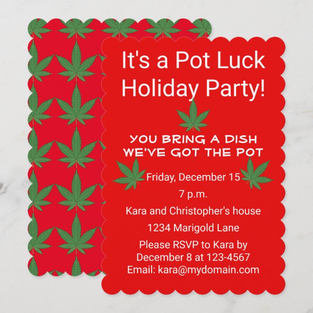 Invitación La suerte de la olla de la hoja de maleza personal (Anverso / Reverso)