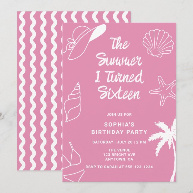 Invitación La Summer Que Cumplí Dieciséis Fiesta de Cumpleaño (Anverso / Reverso)