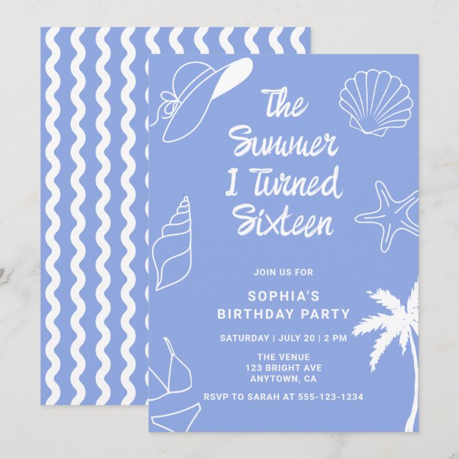 Invitación La Summer Que Cumplí Dieciséis Fiesta de Cumpleaño (Anverso / Reverso)