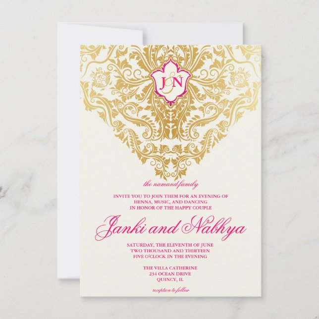 Invitación La suposición prospera la boda árabe india de oro (Anverso)