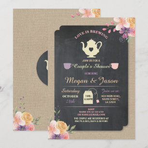 Invitación La taza de té de la ducha de la pareja LOVE IS BRE