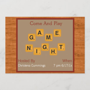 Invitación La teja de la noche del juego pone letras a la