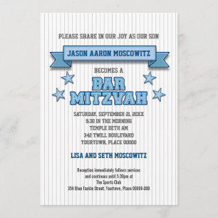 Invitación La tela a rayas azul se divierte la barra Mitzvah