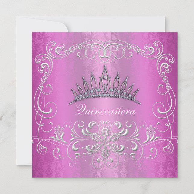 Invitación La tiara rosada del diamante de Quinceanera del (Anverso)
