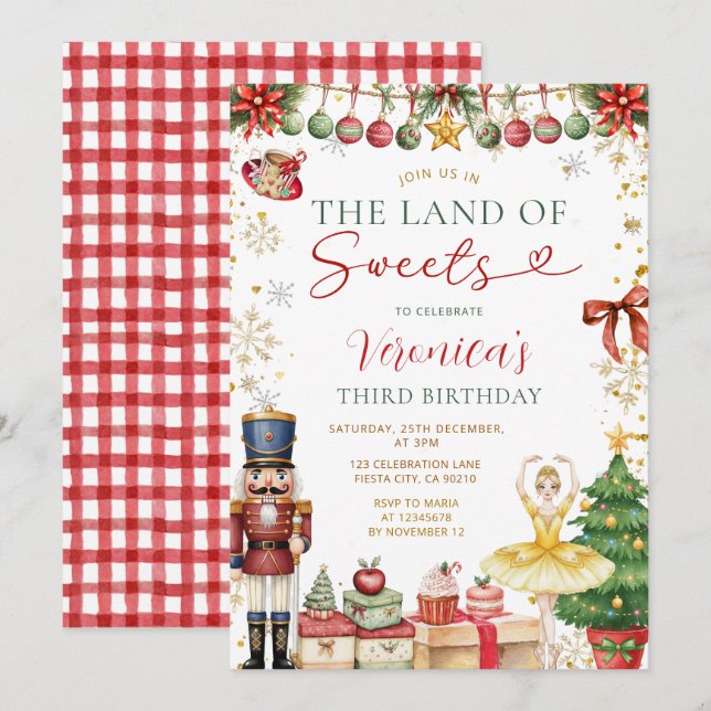 Invitación La Tierra De Dulces Cascanueces Navidad Cumpleaños (Anverso / Reverso)
