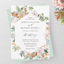 Invitación La tierra geométrica florece en un Boda verde sabi