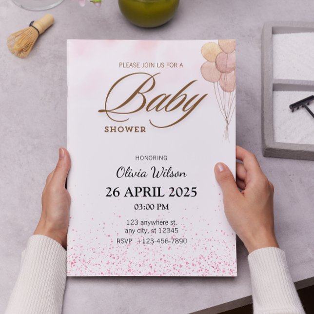 Invitación La tipografía moderna acuarela Baby Showe (Subido por el creador)
