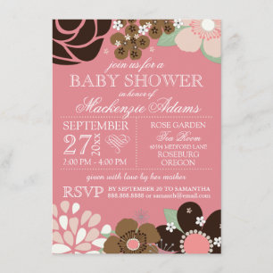 Invitación La tipografía moderna Baby Shower color rosa marró