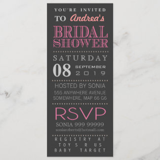 Invitación La tipografía rosa moderna ducha de matrimonio lar