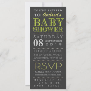 Invitación La tipografía verde moderna Baby Shower Long