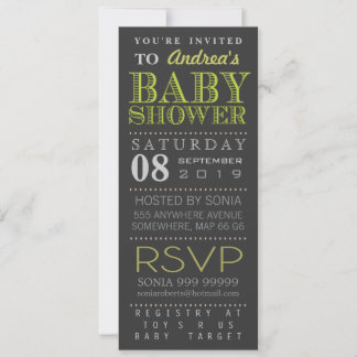 Invitación La tipografía verde moderna Baby Shower Long