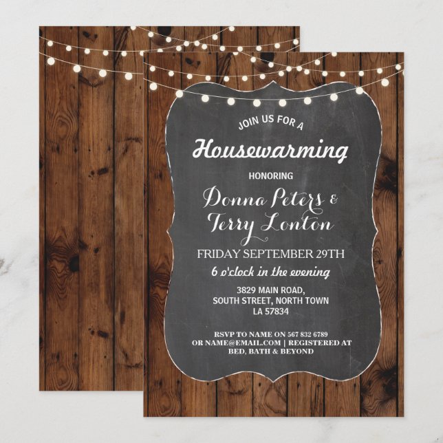 Invitación La tiza de madera de las luces rústicas del (Anverso / Reverso)