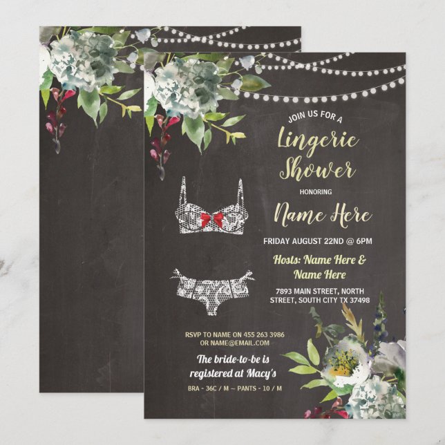 Invitación La tiza nupcial floral de la ducha de la ropa (Anverso / Reverso)