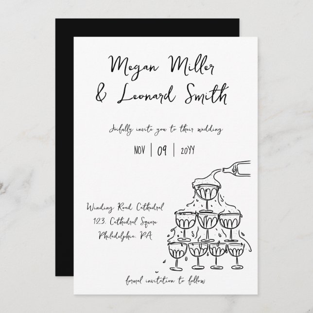 Invitación La torre de champán Funky salva al boda de citas (Anverso / Reverso)