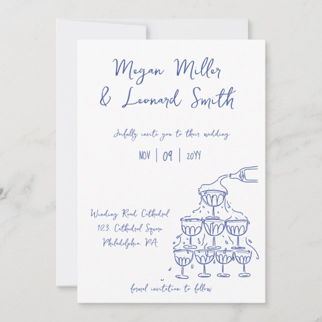 Invitación La torre de champán Funky salva al boda de citas (Anverso)