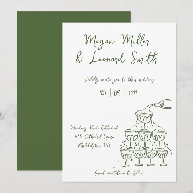 Invitación La torre de champán Funky salva al boda de citas (Anverso / Reverso)