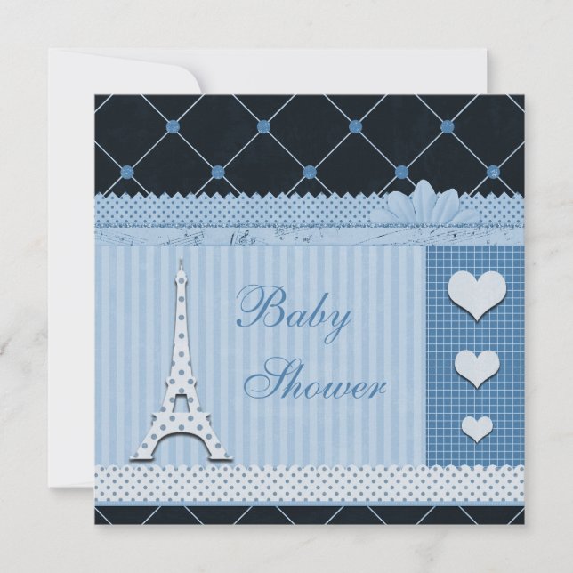 Invitación La Torre Eiffel Azul puntos de la Baby Shower (Anverso)