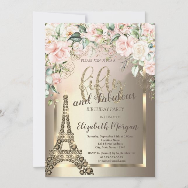 Invitación La Torre Eiffel de los Diamantes de Lujo, los Rosa (Anverso)