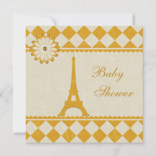 Invitación La torre Eiffel es un Baby Shower amarillo
