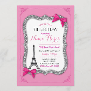 Invitación La torre Eiffel rosada del chica del cumpleaños de