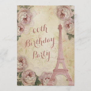 Invitación La Torre Eiffel Rosas de col cualquier fiesta de c