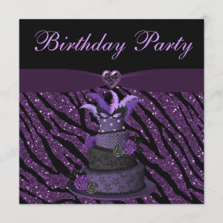Invitación La torta púrpura de la diva y imprimió cumpleaños