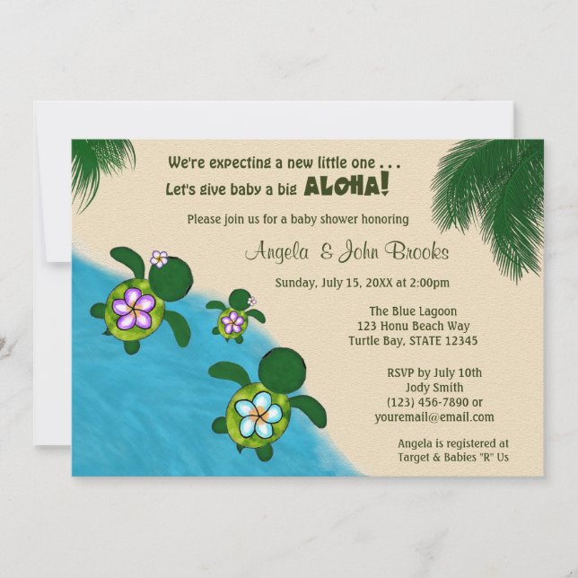 Invitación La TORTUGA de mar del CHICA Baby Shower invita a (Anverso)