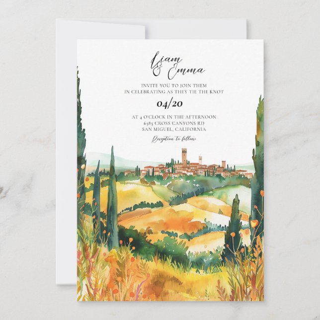 Invitación La Toscana Italia invita al Boda de destino (Anverso)