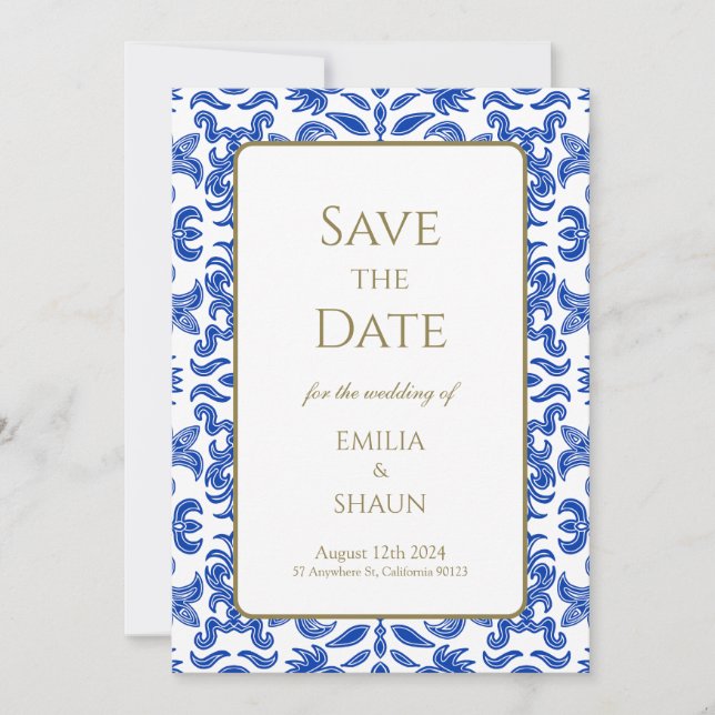 Invitación La tradicional boda azul italiana salva la fecha (Anverso)