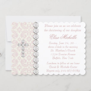 Invitación La travesía de la cruz de marfil rosada de la niña