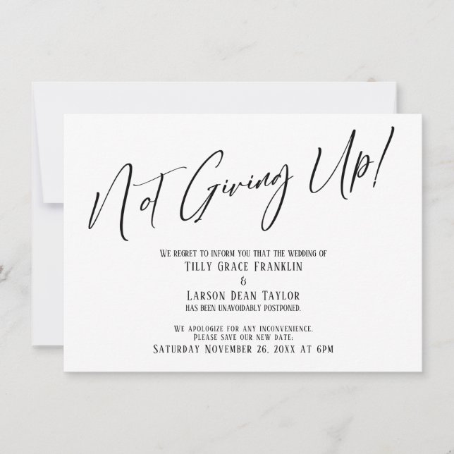 Invitación ¡La Typografía Elegante No Se Rinde! Retraso boda (Anverso)