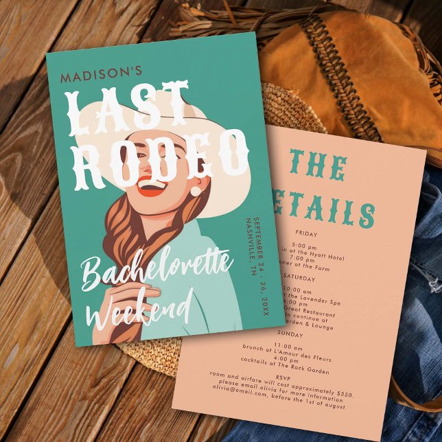 Invitación La última Bachelorette Itineraria de Rodeo Retro (last rodeo bachelorette weekend invitation itinerary retro vintage elegant glam cowgirl cowboy west)
