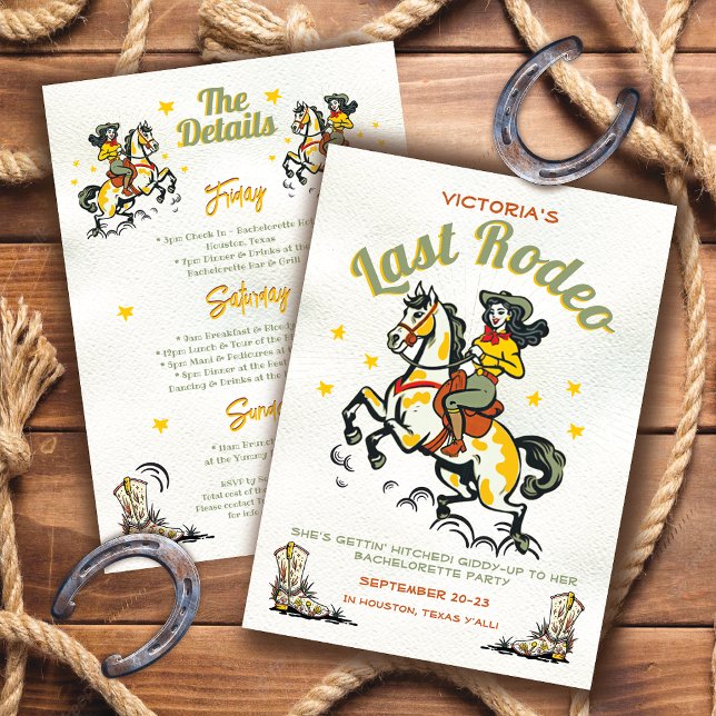 Invitación La última fiesta de Bachelor de Rodeo Retro (Subido por el creador)