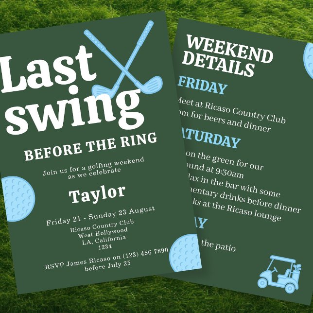 Invitación La Última Swing Antes Del Bachiller En Golf Ring (Last Swing Before The Ring Golf Bachelor Invitation by Ricaso. Groom to be golfing weekend )
