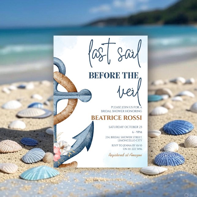 Invitación La Última Vela Antes De La Ducha Náutica De Novias (Last Sail Before The Veil Nautical Bridal Shower Invitation)
