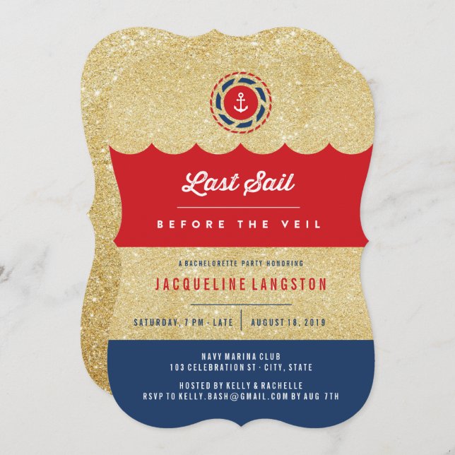 Invitación La última vela antes de la fiesta del velo Glam Ba (Anverso / Reverso)