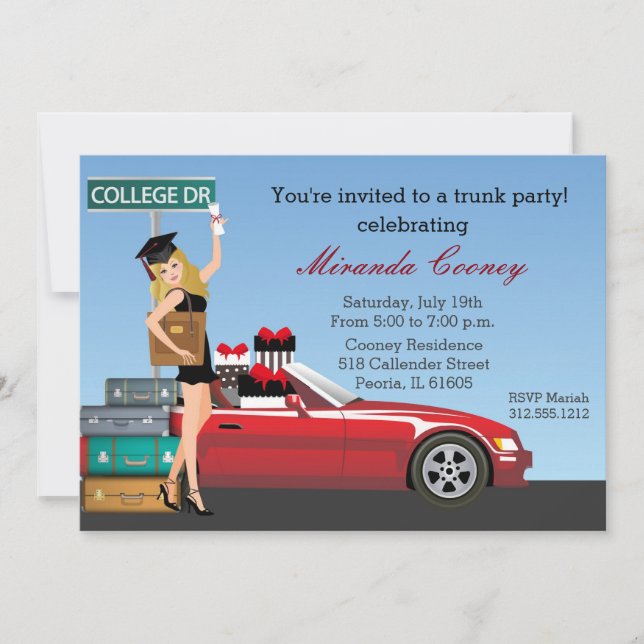 Invitación La universidad de Fiesta de Tronco de Graduación s (Anverso)