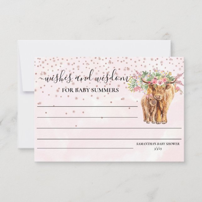 Invitación La vaca Highland Rosa Baby Shower quiere sabiduría (Anverso)