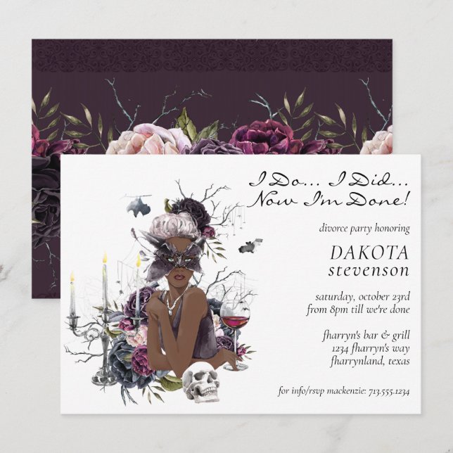 Invitación La Vampiress | Fiesta de Divorcio Moody Gothic Gla (Anverso / Reverso)
