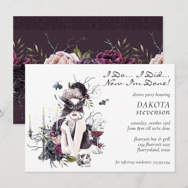 Invitación La Vampiress | Fiesta de Divorcio Moody Gothic Gla (Anverso / Reverso)