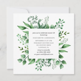 Invitación La vegetación acuática Sweet 16. Verde 16 cumpleañ